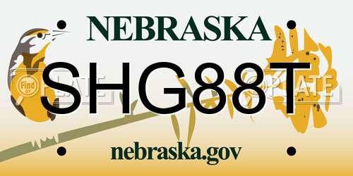 SHG88T Nebraska License Plate