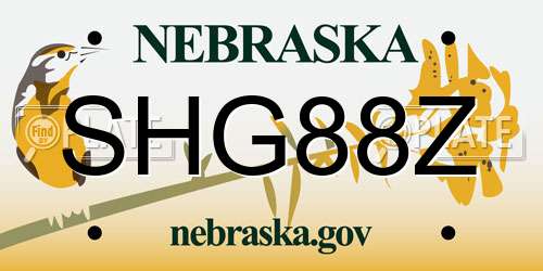 SHG88Z Nebraska License Plate