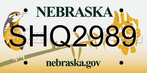 SHQ2989 Nebraska License Plate