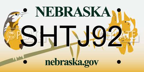 SHTJ92 Nebraska License Plate