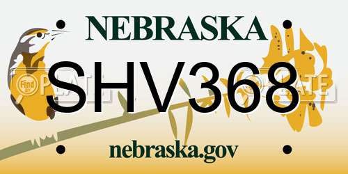 SHV368 Nebraska License Plate