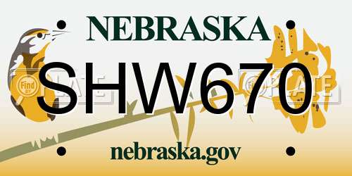 SHW670 Nebraska License Plate