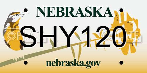 SHY120 Nebraska License Plate
