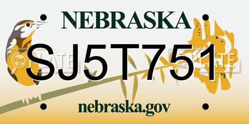 SJ5T751 Nebraska License Plate