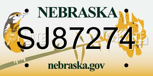 SJ87274 Nebraska License Plate