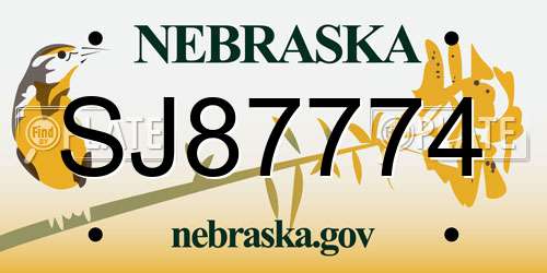 SJ87774 Nebraska License Plate