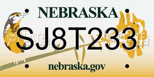 SJ8T233 Nebraska License Plate