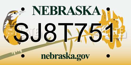 SJ8T751 Nebraska License Plate