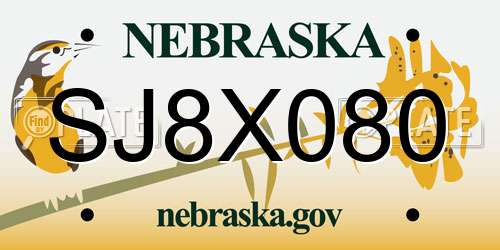 SJ8X080 Nebraska License Plate