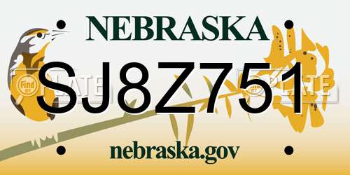 SJ8Z751 Nebraska License Plate