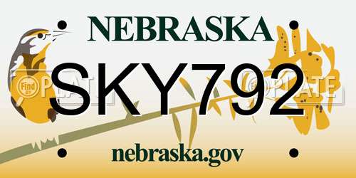 SKY792 Nebraska License Plate