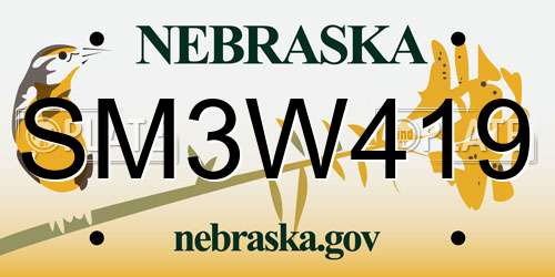 SM3W419 Nebraska License Plate