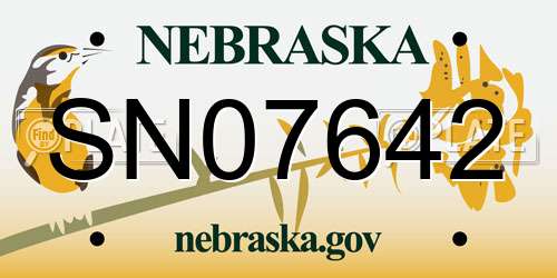 SN07642 Nebraska License Plate
