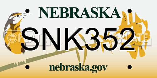 SNK352 Nebraska License Plate