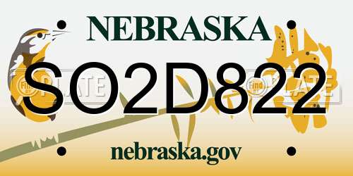 SO2D822 Nebraska License Plate