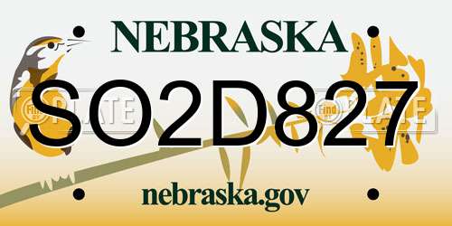 SO2D827 Nebraska License Plate