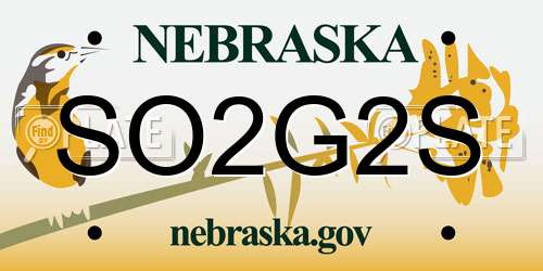 SO2G2S Nebraska License Plate