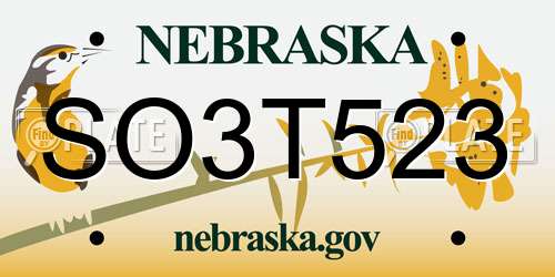SO3T523 Nebraska License Plate