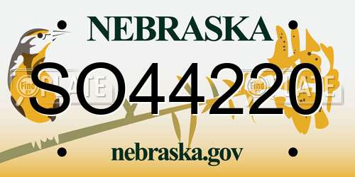SO44220 Nebraska License Plate