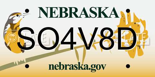 SO4V8D Nebraska License Plate