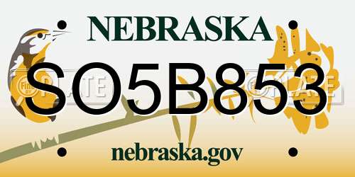 SO5B853 Nebraska License Plate
