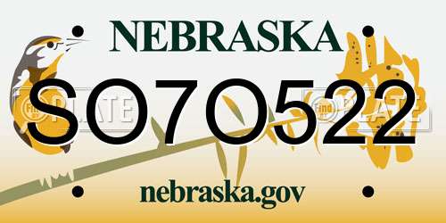 SO7O522 Nebraska License Plate