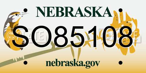 SO85108 Nebraska License Plate