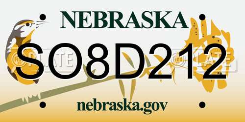 SO8D212 Nebraska License Plate