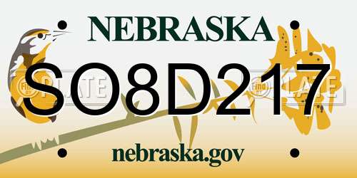 SO8D217 Nebraska License Plate