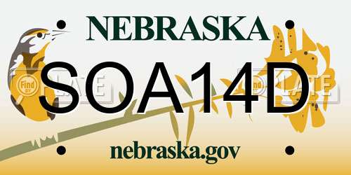 SOA14D Nebraska License Plate