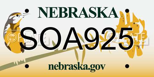SOA925 Nebraska License Plate