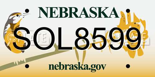 SOL8599 Nebraska License Plate