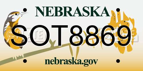 SOT8869 Nebraska License Plate