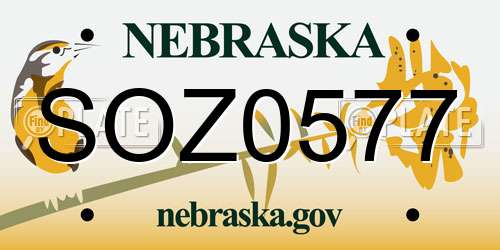 SOZ0577 Nebraska License Plate