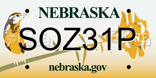 SOZ31P Nebraska License Plate
