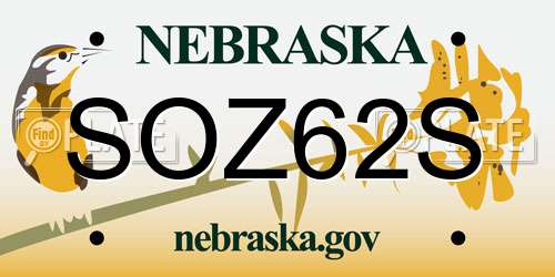 SOZ62S Nebraska License Plate