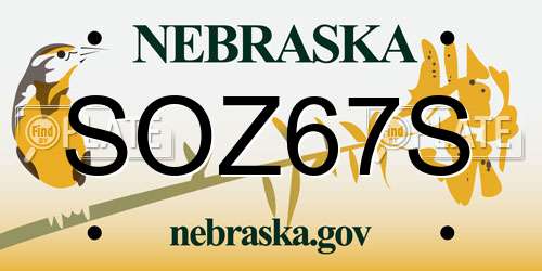 SOZ67S Nebraska License Plate