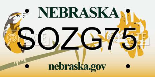 SOZG75 Nebraska License Plate