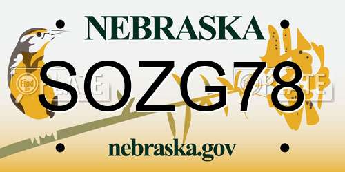 SOZG78 Nebraska License Plate
