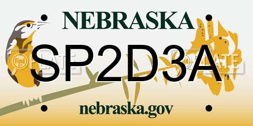 SP2D3A Nebraska License Plate