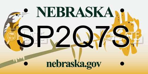 SP2Q7S Nebraska License Plate