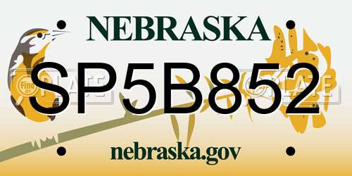 SP5B852 Nebraska License Plate