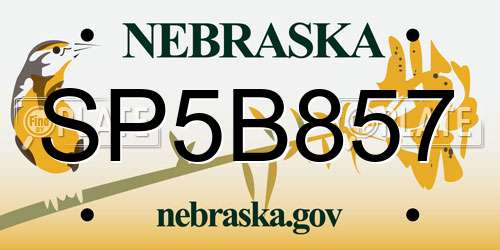 SP5B857 Nebraska License Plate