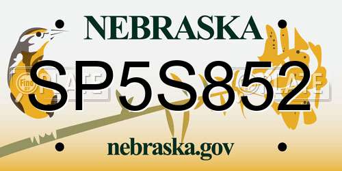 SP5S852 Nebraska License Plate