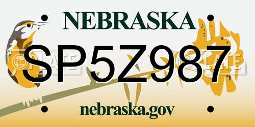 SP5Z987 Nebraska License Plate