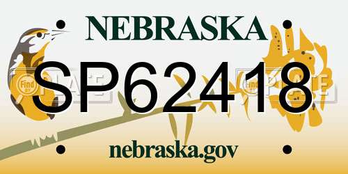 SP62418 Nebraska License Plate