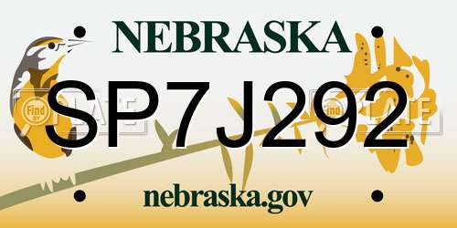SP7J292 Nebraska License Plate
