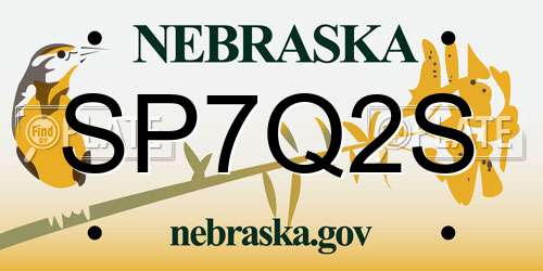 SP7Q2S Nebraska License Plate