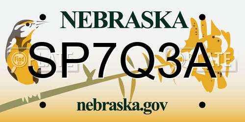 SP7Q3A Nebraska License Plate
