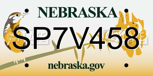 SP7V458 Nebraska License Plate
